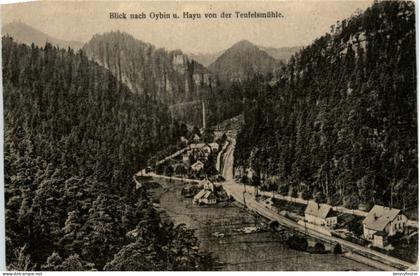 Oybin, Blick nach Oybin u. Hayn von der Teufelsmühle
