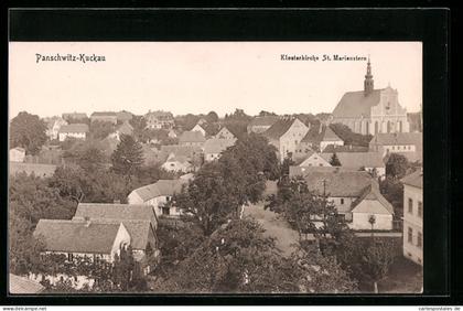 AK Panschwitz-Kuckau, Blick über die Dächer der Häuser zur Klosterkirche St. Marienstern