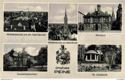 Peine Rathaus Fliegeraufnahme mit Jakobikirche Stadtkrankenhaus Stadtpark