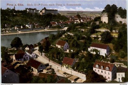 Pirna a. Elbe, Blick über Posta nach Pirna u. Sonnenstein
