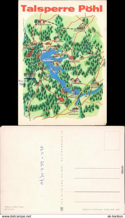 Ansichtskarte Pöhl Landkarte: Talsperre Pöhl 1969