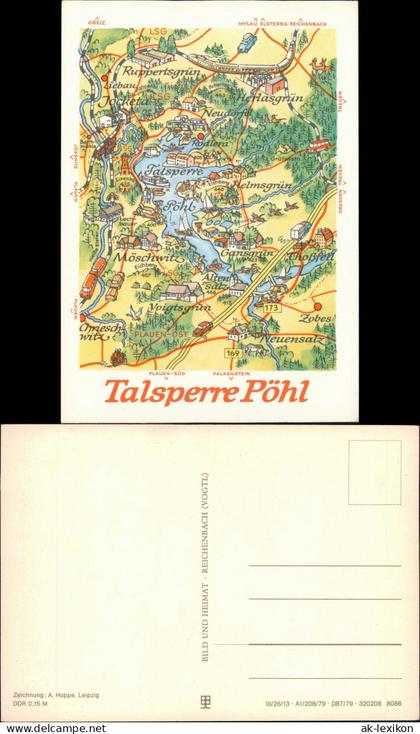 Ansichtskarte Pöhl Landkarte: Talsperre Pöhl 1978