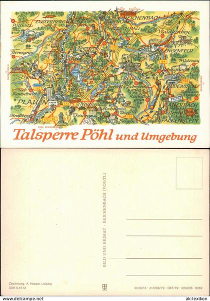 Ansichtskarte Pöhl Landkarte: Talsperre Pöhl und Umgebung 1979