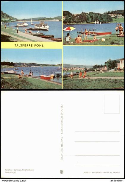 Ansichtskarte Pöhl Talsperre - Bootsanlegestelle Uferbereich, Badegäste 1980