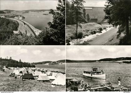 Ansichtskarte Pöhl Talsperre, Staumauer, Zeltplatz, Fahrgastschiff 1977