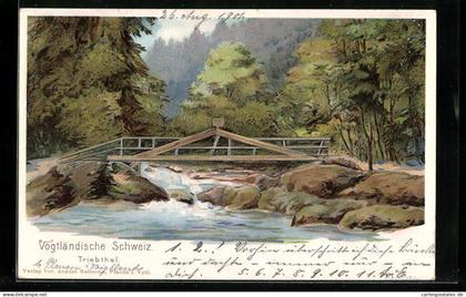 Lithographie Pöhl, Partie im Wald