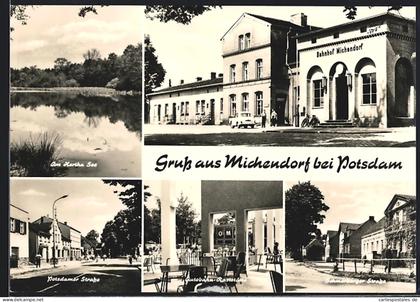AK Michendorf bei Potsdam, Bahnhof, Hertha See, Potsdamer Strasse, Autobahn-Raststätte