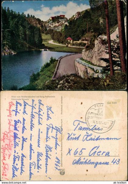 Ansichtskarte Pottenstein Blick vom Weihersbachtal auf Burg Pottenstein 1967