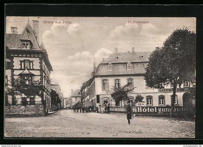 AK Prüm, Hahnstrasse mit Hotelgebäude