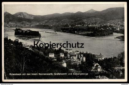 ALTE POSTKARTE ROLANDSECK MIT INSELN NONNENWERTH GRAFENWERTH SIEBENGEBIRGE Remagen Rhein Insel postcard AK Ansichtskarte