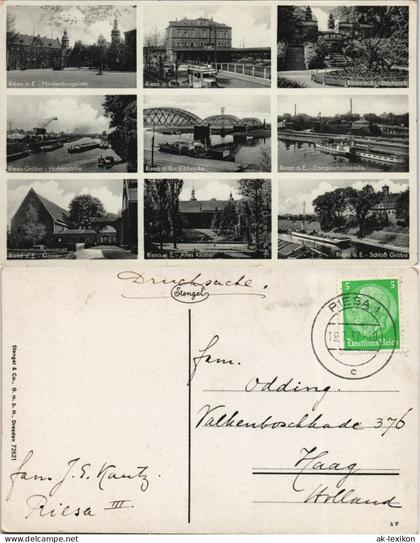 Ansichtskarte Gröba-Riesa Hafen, Plätze, Brücken 1937