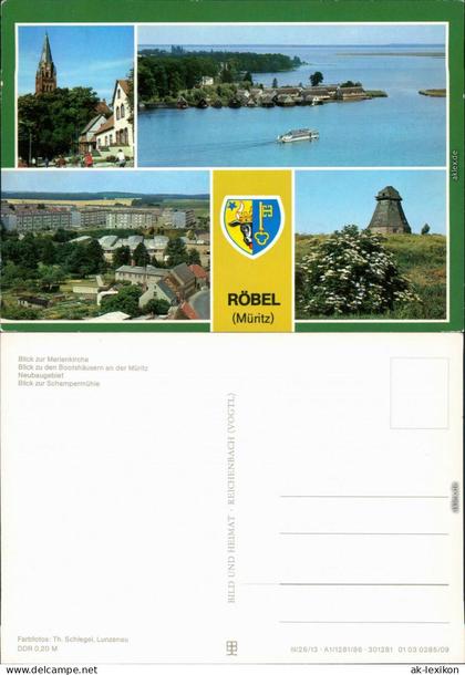 Röbel/Müritz Marienkirche Bootshäuser, Neubaugebiet, Schampermühle 1986