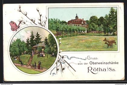 Lithographie Rötha, Gasthaus Obstweinschänke