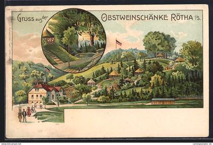 Lithographie Rötha, Gasthaus zur Obstweinschänke