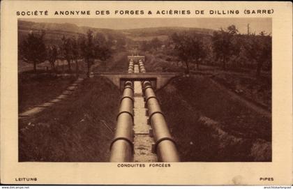 CPA Dillingen im Kreis Saarlouis, Societe anonyme des forges et aciéries, conduites forcées,Leitungen