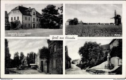 CPA Wernsdorf Kössuln Nessa Teuchern Burgenlandkreis, Gasthof zur Zufriedenheit, Windmühle, Denkmal