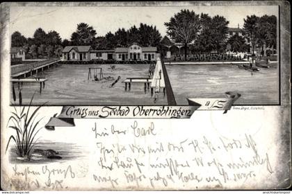Lithographie Oberröblingen Röblingen am See Mansfelder Land, Freibad