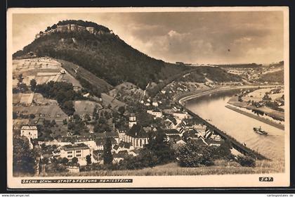 AK Königstein /Sächs. Schw., Teilansicht mit Kirche und Festung