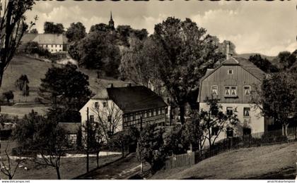 CPA Dorfchemnitz bei Sayda Mittelsachsen, Landschaft, Gebäude, Bäume, Kirche, schwarz-weiß