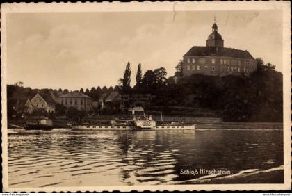 CPA Hirschstein in Sachsen, Oberdeckdampfer Bastei vor Schloss Hirschstein