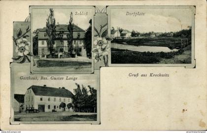 CPA Kreckwitz Kubschütz in Sachsen, Gasthaus, Schloß, Dorfplatz