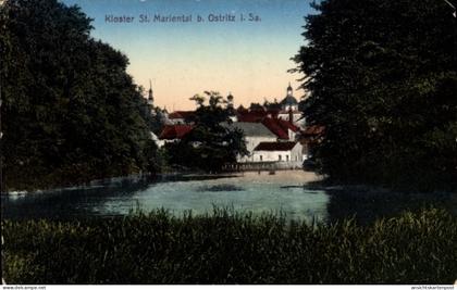 CPA Mariental Ostritz Oberlausitz, Kloster St. Mariental, Wald, See, Steg