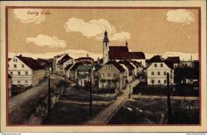 CPA Ostritz in der Oberlausitz, Blick auf den Ort, Kirche