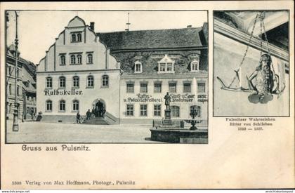 CPA Pulsnitz Sachsen, Ratskeller, Polizeischreiberei, Sparkasse, Ritter von Schlieben