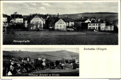 CPA Zschorlau Erzgebirge, Mittlerer Ortsteil, Kirche, Herzogstraße