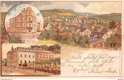 Flöha in Sachsen Druckerei von Peitz & Sohn Gasthof Postkarte 1900