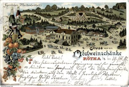 Gruss aus der Obstweinschänke Rötha - Litho Wein
