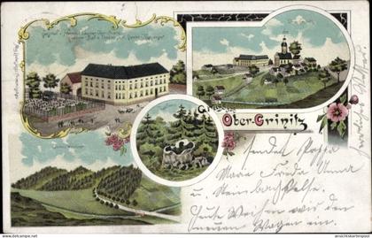 Lithographie Obercrinitz Crinitzberg in Sachsen, Gasthof v. Heinrich Löscher, Laufstein, Löschers Waldungen