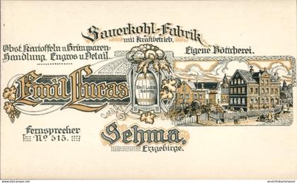 Lithographie Sehma Sehmatal im Erzgebirge, Werbung, Sauerkohl-Fabrik