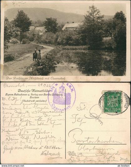 Rachlau Kubschütz Rachlow Der  Mühlteich mit Czorneboh 1926  Nahnpoststempel