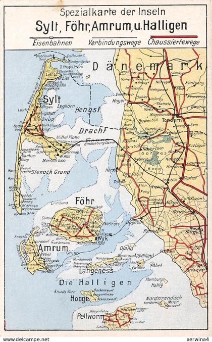 AK Spezialkarte der Inseln Sylt Föhr Amrum Halligen Schleswig-Holstein Postkarte