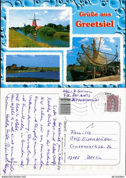 Ansichtskarte Greetsiel-Krummhörn Windmühlen, Fischerboote 2004