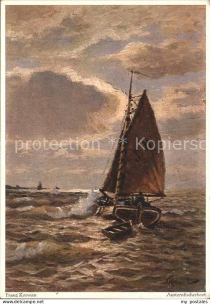 Insel Sylt Austernfischerboot vor Sylt Kuenstlerkarte