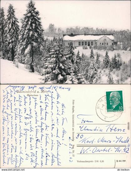 Ansichtskarte Schmiedefeld (Rennsteig) Kulturhaus im Winter 1967