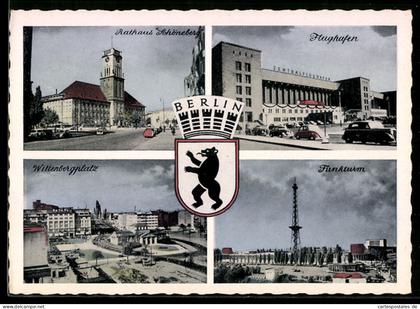 AK Berlin-Schöneberg, Rathaus Schöneberg, Flughafen, Wittenbergplatz, Funkturm