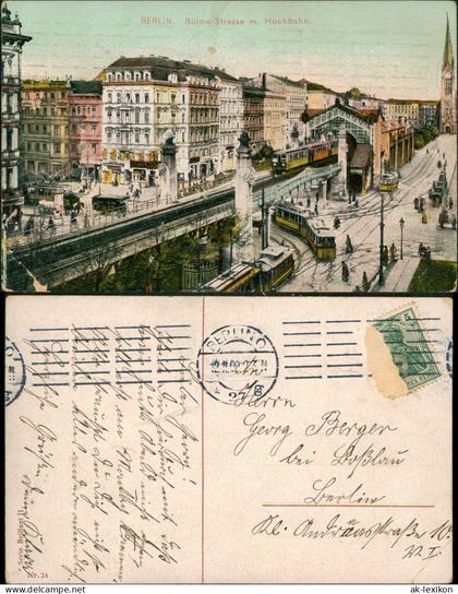 Ansichtskarte Schöneberg-Berlin Bülowstrasse m. Hochbahn. 1909