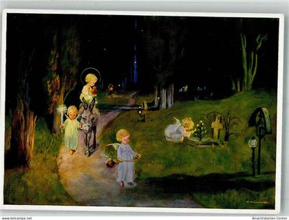 38175123 - Weihnachtsgruss Engel fuehren Esel mit dem Christkind Verlag Ars Sacra Nr. 4563