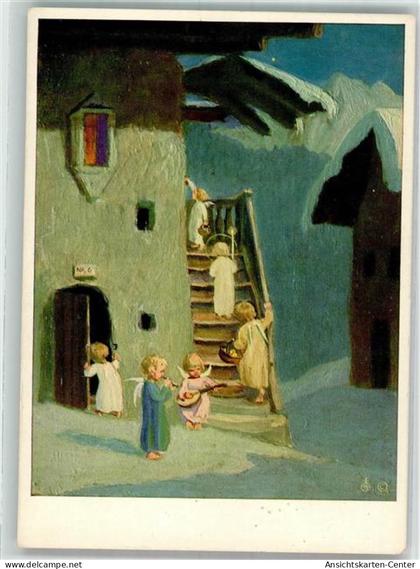 39891465 - Engel kommen zu Weihnachten in einem Alpendorf zu Besuch Verlag Josef Mueller Nr. 5753