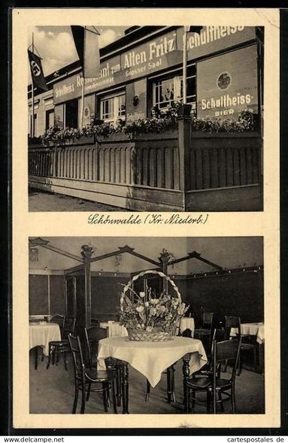AK Schönwalde / Niederbarnim, Restaurant Zum Alten Fritz mit flagge