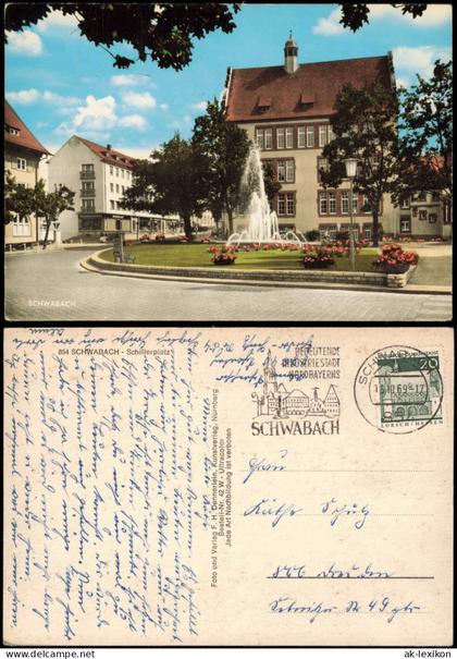 Ansichtskarte Schwabach Schillerplatz mit Brunnen 1969