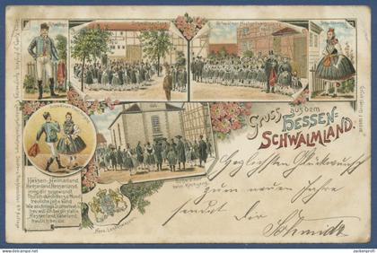 Gruss aus dem Hessen-Schwalmland Trachten Hochzeitszug, gelaufen 1895 (AK1158)