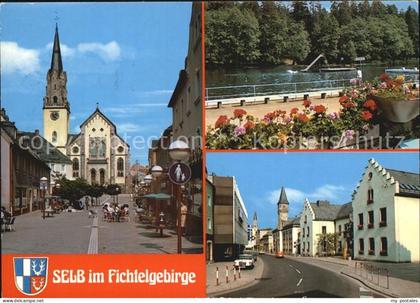Selb Marktplatz Kirche Fluss Strassenpartie