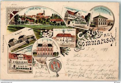 01623 O8260 Lommatzsch 1899 Lithographie Post- u. Telegraphenamt Rathaus... - 13493490
