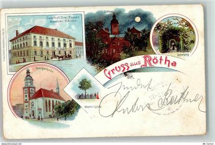 04571 O7209 Rötha 1903 Lithographie / Mondschein Gasthaus Drei Rosen O. ... - 13610853