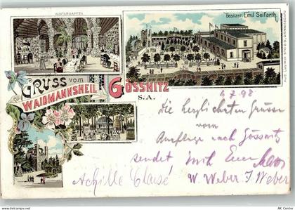 04639 O7422 Gößnitz , Thür 1898 Lithographie Gasthaus Waidmannsheil Gart... - 13660349