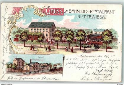 09577 O9387 Niederwiesa 1900 Lithographie Bahnhofsgaststätte Bahnhof Pos... - 13629352